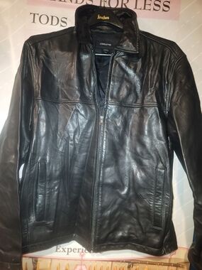 Claiborne Black Leather Bomber Jacket with Zip Front